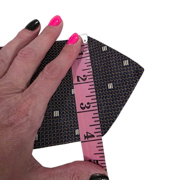 Faconnable Men's Tie Necktie‎ Designer Luxury Brown Blue Geometric France Silk - Picture 12 of 13